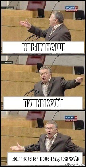 КРЫМНАШ! ПУТИН ХУЙ! СООТВЕТСТВЕННО СВЕТА,ТОЖЕ ХУЙ!, Комикс Жириновский разводит руками 3