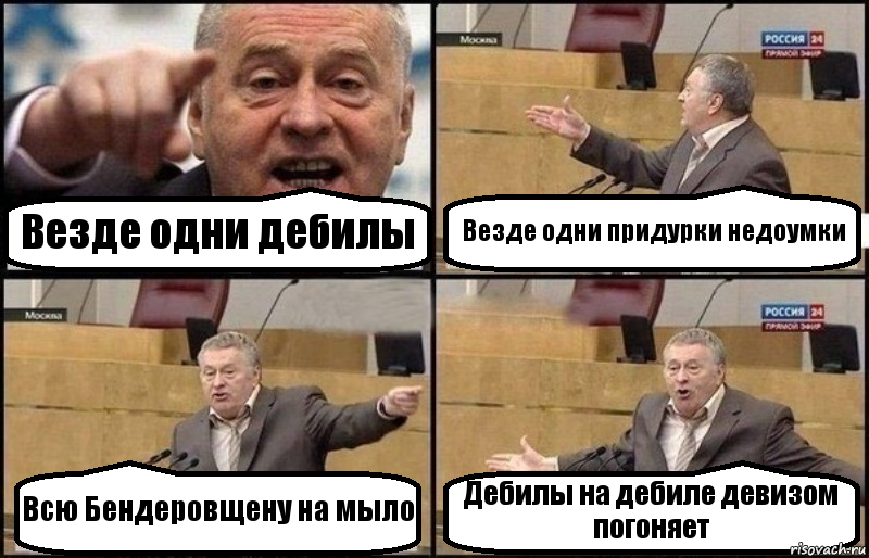 Везде одни дебилы Везде одни придурки недоумки Всю Бендеровщену на мыло Дебилы на дебиле девизом погоняет, Комикс Жириновский