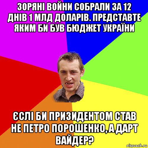 зоряні войни собрали за 12 днів 1 млд доларів. представте яким би був бюджет україни єслі би призидентом став не петро порошенко, а дарт вайдер?, Мем Чоткий паца