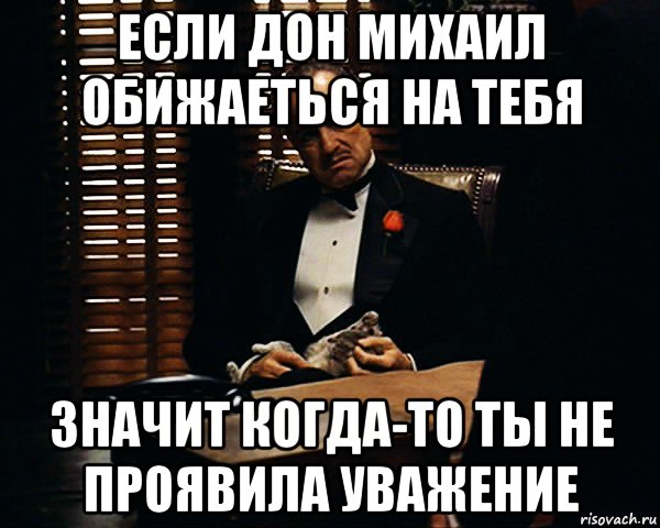 если дон михаил обижаеться на тебя значит когда-то ты не проявила уважение, Мем Дон Вито Корлеоне