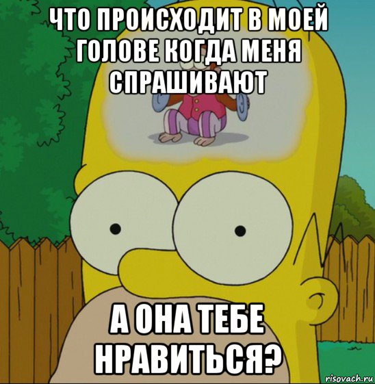 что происходит в моей голове когда меня спрашивают а она тебе нравиться?, Мем  Гомер Симпсон