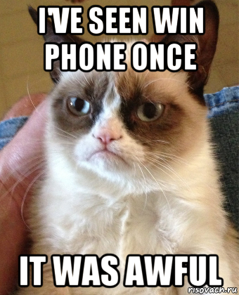 i've seen win phone once it was awful, Мем Grumpy Cat small