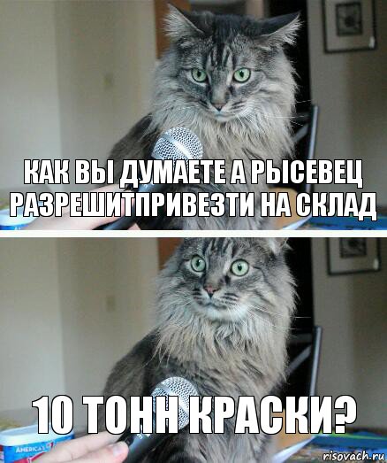 как вы думаете а рысевец разрешитпривезти на склад 10 тонн краски?, Комикс  кот с микрофоном