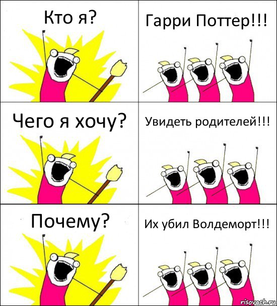 Кто я? Гарри Поттер!!! Чего я хочу? Увидеть родителей!!! Почему? Их убил Волдеморт!!!, Комикс кто мы