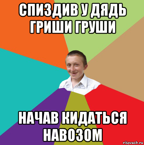 спиздив у дядь гриши груши начав кидаться навозом, Мем  малый паца