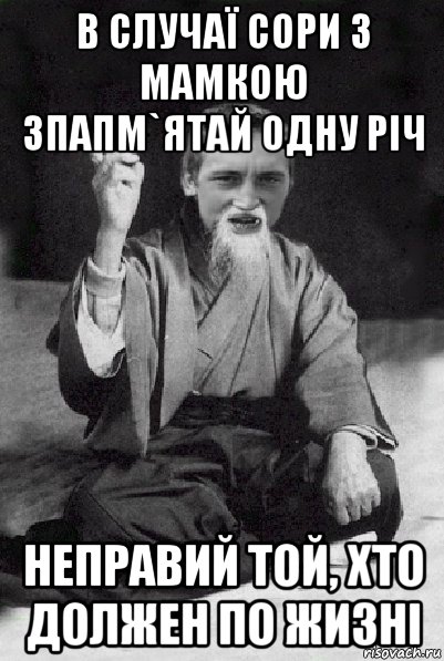 в случаї сори з мамкою зпапм`ятай одну річ неправий той, хто должен по жизні, Мем Мудрий паца