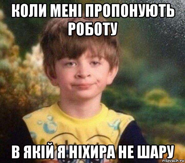 коли мені пропонують роботу в якій я ніхира не шару, Мем Недовольный пацан