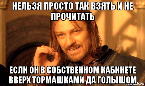 нельзя просто так взять и не прочитать если он в собственном кабинете вверх тормашками да голышом, Мем Нельзя просто так взять и (Боромир мем)