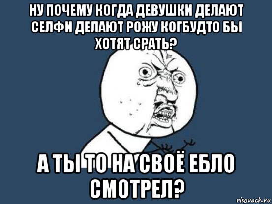 ну почему когда девушки делают селфи делают рожу когбудто бы хотят срать? а ты то на своё ебло смотрел?, Мем Ну почему