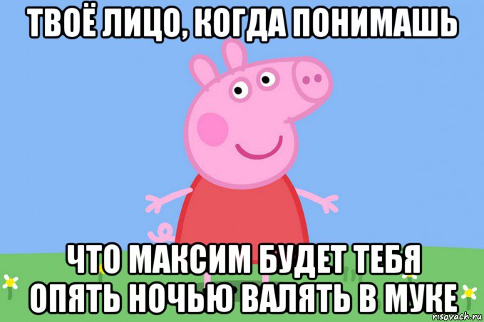 твоё лицо, когда понимашь что максим будет тебя опять ночью валять в муке, Мем Пеппа