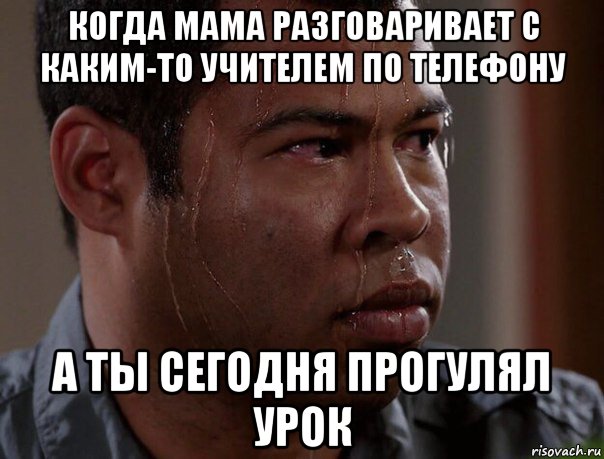 когда мама разговаривает с каким-то учителем по телефону а ты сегодня прогулял урок, Мем Пот