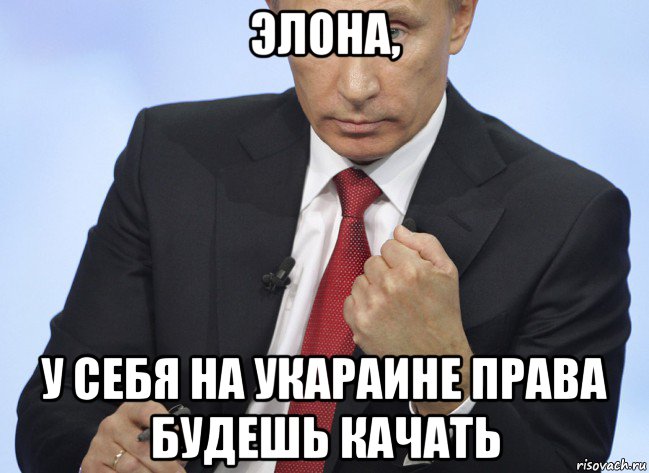 элона, у себя на укараине права будешь качать, Мем Путин показывает кулак