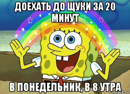 доехать до щуки за 20 минут в понедельник, в 8 утра, Мем Воображение (Спанч Боб)