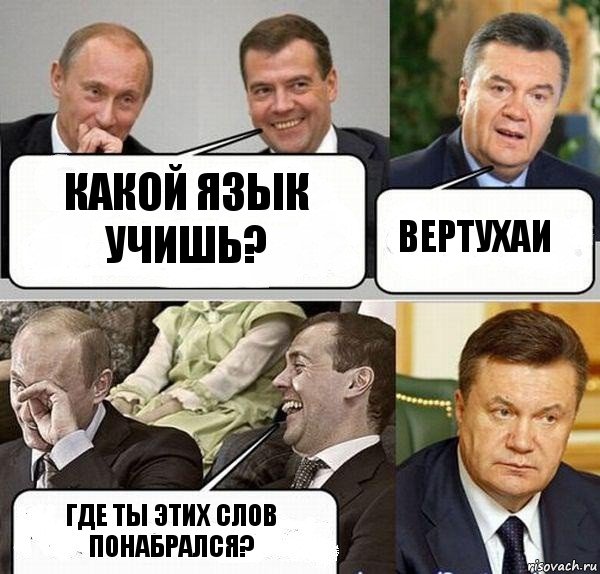 Какой язык учишь? Вертухаи Где ты этих слов понабрался?, Комикс  Разговор Януковича с Путиным и Медведевым