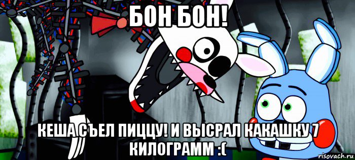 бон бон! кеша съел пиццу! и высрал какашку 7 килограмм :(