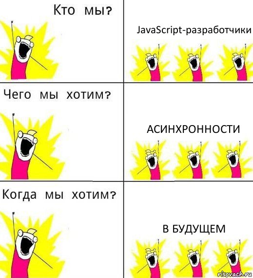 JavaScript-разработчики Асинхронности В БУДУЩЕМ, Комикс Что мы хотим