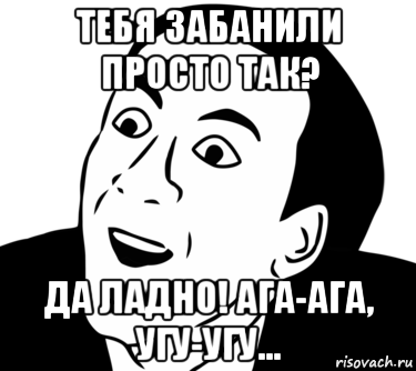 тебя забанили просто так? да ладно! ага-ага, угу-угу..., Мем  Да ладно