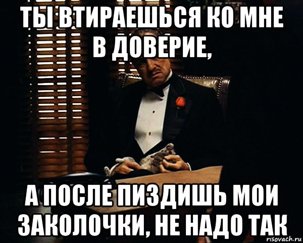 ты втираешься ко мне в доверие, а после пиздишь мои заколочки, не надо так, Мем Дон Вито Корлеоне