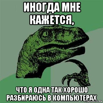 иногда мне кажется, что я одна так хорошо разбираюсь в компьютерах, Мем Филосораптор