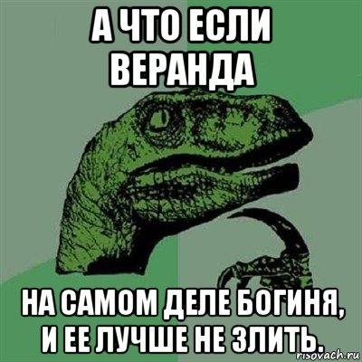 а что если веранда на самом деле богиня, и ее лучше не злить., Мем Филосораптор