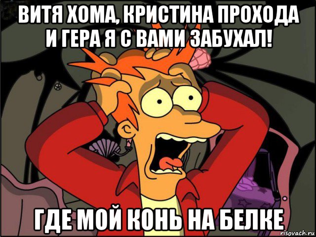 витя хома, кристина прохода и гера я с вами забухал! где мой конь на белке, Мем Фрай в панике