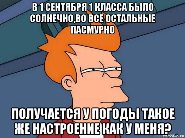 в 1 сентября 1 класса было солнечно,во все остальные пасмурно получается у погоды такое же настроение как у меня?, Мем  Фрай (мне кажется или)