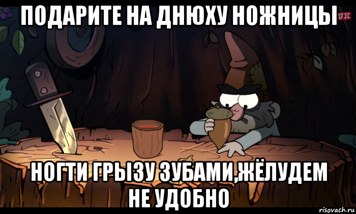 подарите на днюху ножницы ногти грызу зубами,жёлудем не удобно