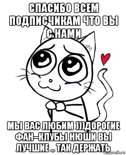 спасибо всем подписчикам что вы с нами мы вас любим )))дорогие фан–клубы нюши вы лучшие .. так держать, Мем  Котейка-няша