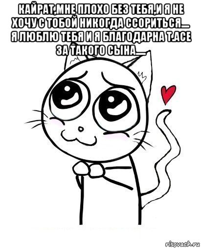 кайрат,мне плохо без тебя,и я не хочу с тобой никогда ссориться.... я люблю тебя и я благодарна т.асе за такого сына..... , Мем  Котейка-няша