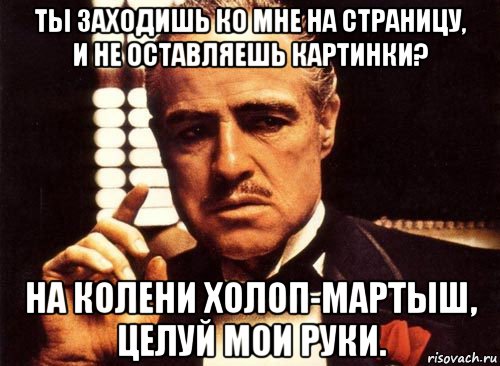 ты заходишь ко мне на страницу, и не оставляешь картинки? на колени холоп-мартыш, целуй мои руки., Мем крестный отец