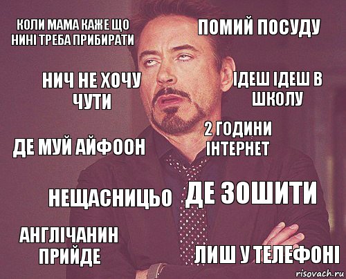 коли мама каже що нині треба прибирати помий посуду де муй АЙФООН англічанин прийде де зошити 2 години інтернет нещасницьо лиш у телефоні нич не хочу чути ідеш ідеш в школу, Комикс мое лицо