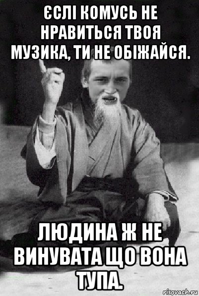 єслі комусь не нравиться твоя музика, ти не обіжайся. людина ж не винувата що вона тупа., Мем Мудрий паца