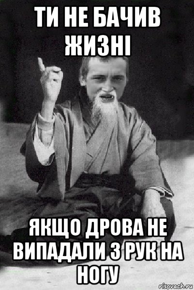 ти не бачив жизні якщо дрова не випадали з рук на ногу, Мем Мудрий паца