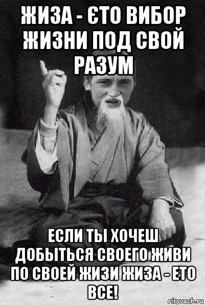 жиза - єто вибор жизни под свой разум если ты хочеш добыться своего живи по своей жизи жиза - ето все!, Мем Мудрий паца