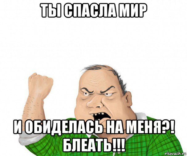 ты спасла мир и обиделась на меня?! блеать!!!, Мем мужик