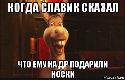 когда славик сказал что ему на др подарили носки, Мем Осел из Шрека