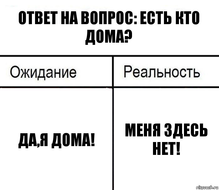 Ответ на вопрос: есть кто дома? Да,я дома! Меня здесь нет!, Комикс  Ожидание - реальность