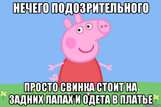 нечего подозрительного просто свинка стоит на задних лапах и одета в платье, Мем Пеппа