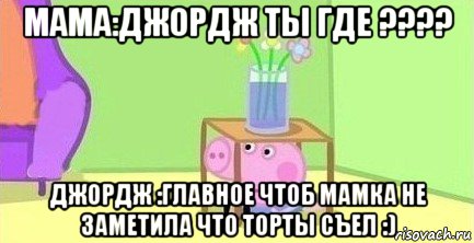 мама:джордж ты где ???? джордж :главное чтоб мамка не заметила что торты съел :)