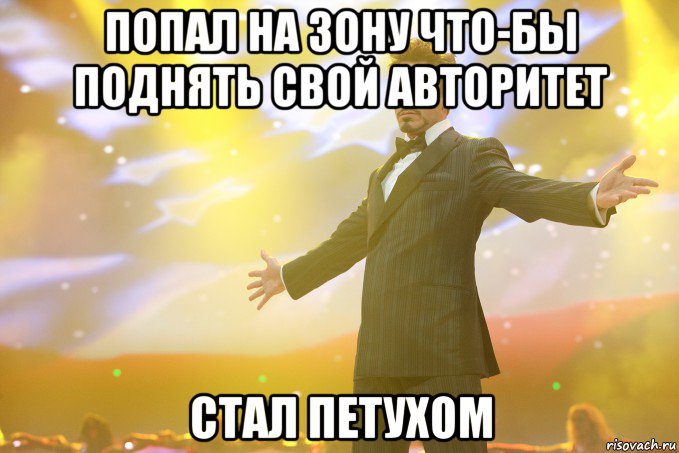 попал на зону что-бы поднять свой авторитет стал петухом, Мем Тони Старк (Роберт Дауни младший)