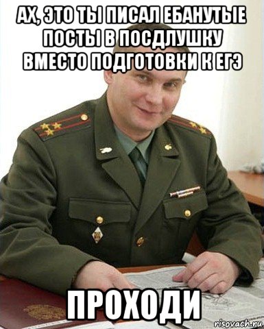 ах, это ты писал ебанутые посты в посдлушку вместо подготовки к егэ проходи, Мем Военком (полковник)