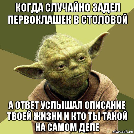 когда случайно задел первоклашек в столовой а ответ услышал описание твоей жизни и кто ты такой на самом деле, Мем Йода