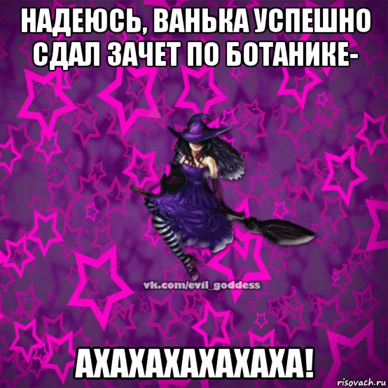 надеюсь, ванька успешно сдал зачет по ботанике- ахахахахахаха!, Мем Зла Богиня