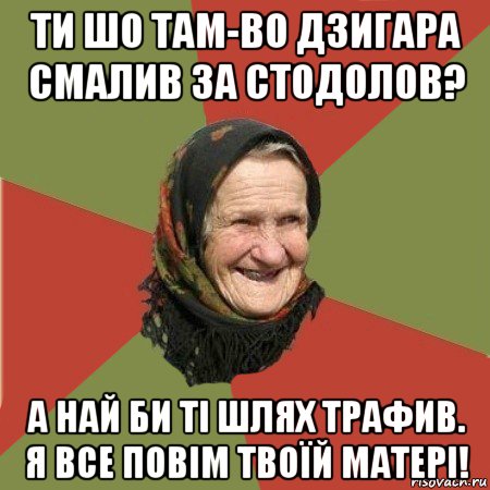 ти шо там-во дзигара смалив за стодолов? а най би ті шлях трафив. я все повім твоїй матері!, Мем  Бабушка