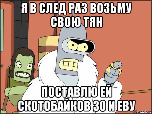 я в след раз возьму свою тян поставлю ей скотобайков 30 и еву, Мем Бендер