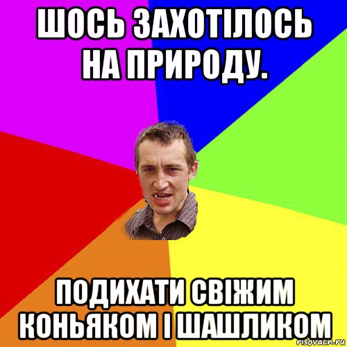 шось захотілось на природу. подихати свіжим коньяком і шашликом, Мем Чоткий паца