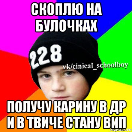 скоплю на булочках получу карину в др и в твиче стану вип, Мем  Циничный школьник 1