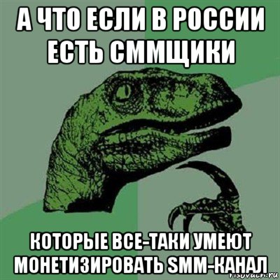 а что если в россии есть сммщики которые все-таки умеют монетизировать smm-канал, Мем Филосораптор