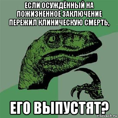 если осуждённый на пожизненное заключение пережил клиническую смерть, его выпустят?, Мем Филосораптор