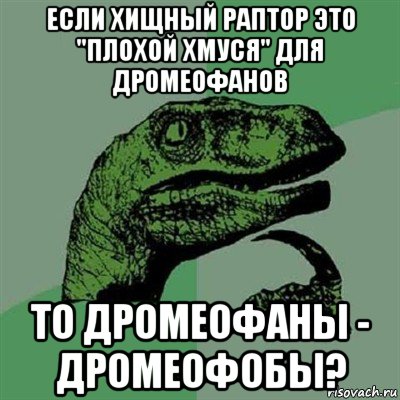 если хищный раптор это "плохой хмуся" для дромеофанов то дромеофаны - дромеофобы?, Мем Филосораптор